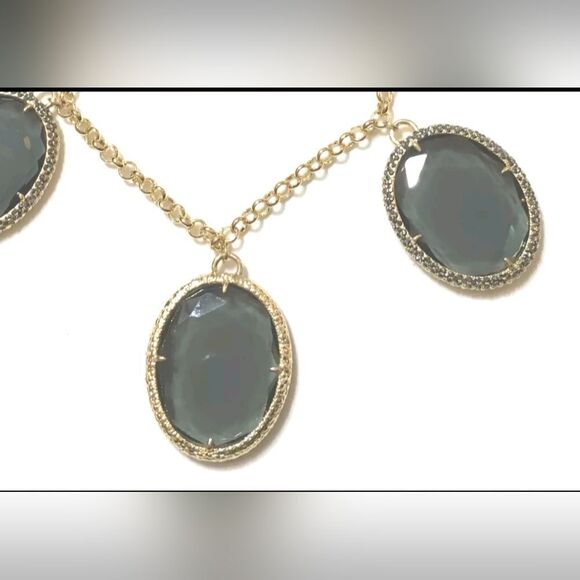 TALBOTS FACETED CRYSTAL CABACHON BLACK GOLD NECKLACE 18"+3" NWT - Picture 2 of 7